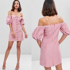 WAYF red and white off the shoulder dress